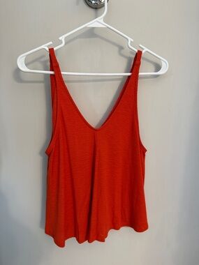 Free People Bright Orange Ribbed V-Neck Tank
